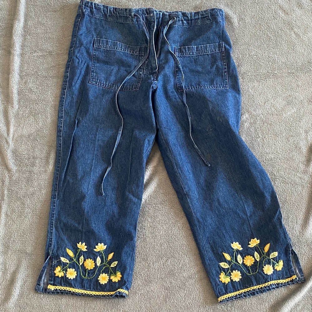 Vintage Floral Embroidered Blue Jeans